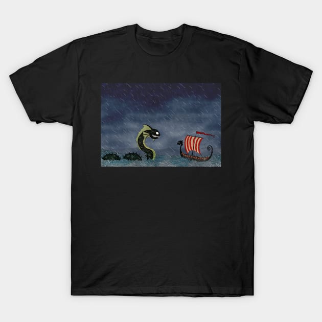 Vikings & Sea Serpent T-Shirt by djrbennett